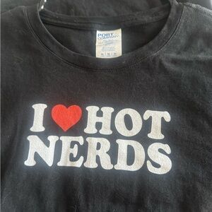 Port and Company Black Tee with Red and White Print NWOT